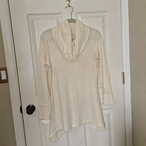 Reba Cream Waffle Knit Cowl Neck Top